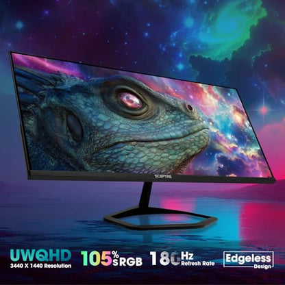 New! Sceptre 34-inch Prime Gaming Monitor 3440 x 1440 up to 180Hz DisplayPort HDMI Build-in Speakers, Machine Black 2027 (E345B-QU180D Series) - size: 34