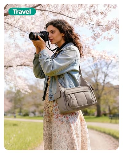 BAGSMART 2 in 1 Puffy Camera Sling Bag for Photographer, Everyday Shoulder Crossbody Bag with Pockets Digital Camera Case for DSLR/Mirrorless, Brown - color: Brown