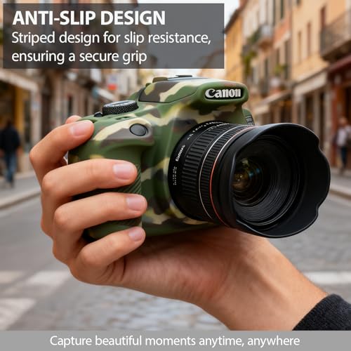 Case for Canon EOS Rebel T7 Rebel T6 Camera, Soft Silicone Rubber Protective Camera Case Cover Accessories, Lightweight, Anti-Scratch with Button Marking for EOS Rebel T7 T6 (Camouflage) - color: Camouflage