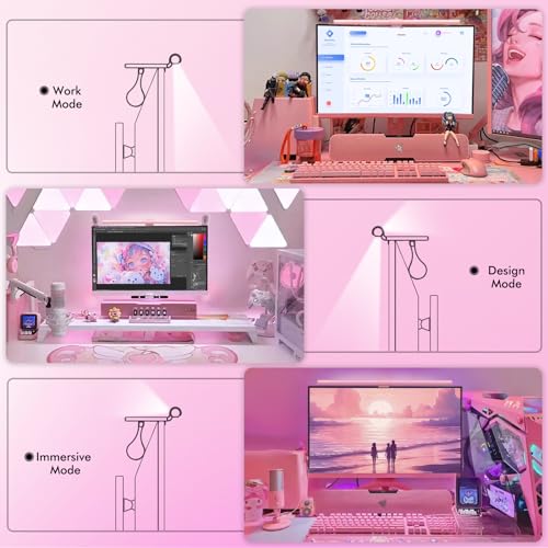 Quntis Pink Monitor Light Bar with Remote, Eye-Care No Glare, Space Saving Computer Desk Lamp As Gifts for Girls, Stepless Dimming, Modern Aesthetic Desk Light Bar for Home Office Gaming Reading - color: Pink