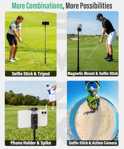 BMZX Golf Tripod Monopod, 47" Selfie Stick for Golf Swing Training & Recording | with Spike, Tripod, Magnetic Phone Holder, 1/4"-20 Screw, Carry Bag | Compatible with iPhones, Android & Cameras