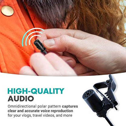 Movo LV1 Lavalier Lapel Clip on Microphone for Cameras, Camcorders and Smartphones Compatible with iPhone and Android Perfect Lav Mic for Filming Podcast, Vlogging and YouTube Videos