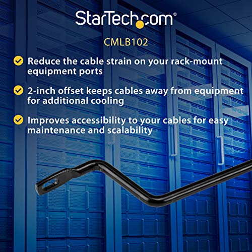 StarTech 10-Pack Lacing Bar with 2in Offset for 19in Rack (CMLB102) | 5.1cm offset at 75 degrees, Server rack cable management, Network rack-mount cord organizer, Each 1/3 of 1U, Solid steel - style: 2in offset