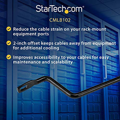 StarTech 10-Pack Lacing Bar with 2in Offset for 19in Rack (CMLB102) | 5.1cm offset at 75 degrees, Server rack cable management, Network rack-mount cord organizer, Each 1/3 of 1U, Solid steel - style: 2in offset