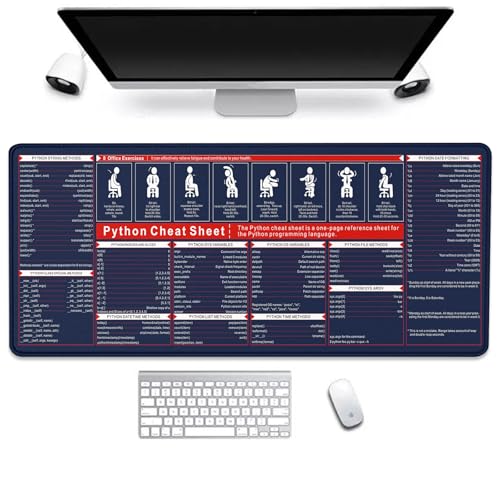 Python Cheat Sheet Mouse Pad Desk Mats on Top of Desks Full Size Mouse Pad XL Mousepad with Stitched Edge Non-Slip Rubber Base for Office School Home - color: Python