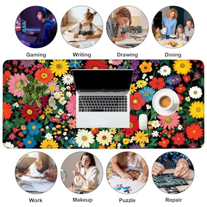 Mouse Pad, Large Anti-Slip with Stitched Edges Desk Mat Desktop Laptop Computer Desk Keyboard Mat,Table Protector Blotter Mat (Flower, 35.4" x 15.7") - color: Flower, size: 35.4" x 15.7"