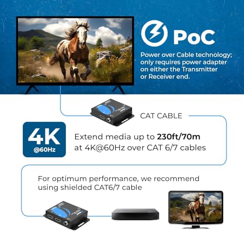OREI HDMI Extender Ethernet 165ft, 4K HDR PoC Two-Way IR HDCP 2.2 LPCM 2.0 | HDMI Balun, Over Ethernet – 18Gbps, HDMI 2.0, Uncompressed Zero-Latency AV, LPCM 2.0, Dolby 5.1
