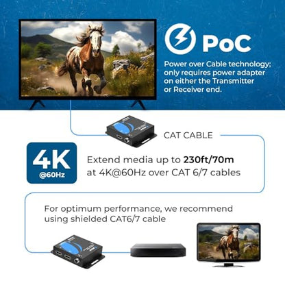 OREI HDMI Extender Ethernet 165ft, 4K HDR PoC Two-Way IR HDCP 2.2 LPCM 2.0 | HDMI Balun, Over Ethernet – 18Gbps, HDMI 2.0, Uncompressed Zero-Latency AV, LPCM 2.0, Dolby 5.1