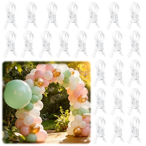 PUGPIU 24 Pack Balloon Arch Clips for Backdrop, 3.5 Inch Clear Spring Clamp | Plastic Balloon Clips for Arch, Great for Backdrop Stand, Birthday Wedding Decoration, Hang-drying, Beach Towels, Photos - color: Clear2