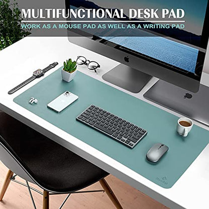 K KNODEL Small Office Leather Desk Mat, Mouse and Keyboard Pad, Computer and Laptop Mat, Desktop Protector and Cover, Writing Pad and Blotter (23.6"x13.8", Green) - color: Green, size: 23.6" x 13.8"