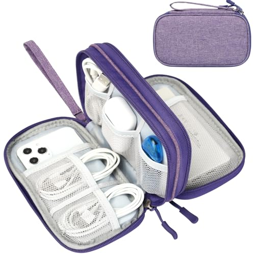 FYY Travel Cable Organizer Pouch Electronic Accessories Carry Case Portable Waterproof Double Layers All-in-One Storage Bag for Cord, Charger, Phone, Earphone Dark Purple - color: Dark Purple, style: Small