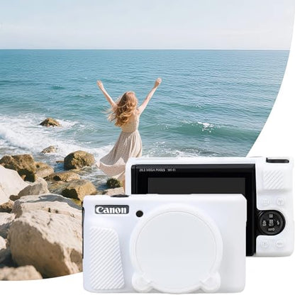 Camera Case for Canon PowerShot SX740/ SX730 Digital Camera,SX740 HS Case, Soft Silicone Protective Case Removable Lens Cover,Comes with 2 Screen Protectors and 1 Wrist Strap. (White) - color: White