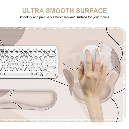 iCasso Large Gaming Mouse Pad Wrist Support Set, Desk Mat, 4in1 XXL Mousepad + Keyboard Wrist Rest+Mouse Wrist Rest+Coaster Set with Ergonomic Design for Home Office Table Computer-Brown Art - color: Brown Art