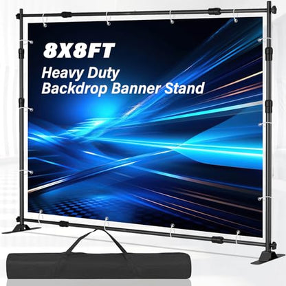 8 x 8 FT Banner Stand Kit, Adjustable Backdrop Stand for Parties, Heavy-Duty Photography Step and Repeat Stand with Portable Bag for Birthdays, Promotions, Exhibitions (Banner Not Included) - size: 8 x 8 ft