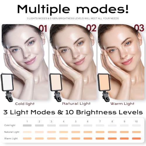 Rechargeable Soft Selfie Light for Phone, Camera, Laptop, 4-14H Battery Portable LED Light for Pictures, Phone Light Clip for Selfie, Vlog, TikTok, Makeup, Video Conference Black