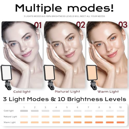 Rechargeable Soft Selfie Light for Phone, Camera, Laptop, 4-14H Battery Portable LED Light for Pictures, Phone Light Clip for Selfie, Vlog, TikTok, Makeup, Video Conference Black
