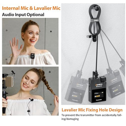 COMICA BoomX-D2 Wireless Lavalier Microphone for iPhone, Android Camera, Dual Lapel Mic System with 2 Transmitters, 656ft Stable Range, Noise Cancelling, Ideal for Vlog, YouTube, Content Creators