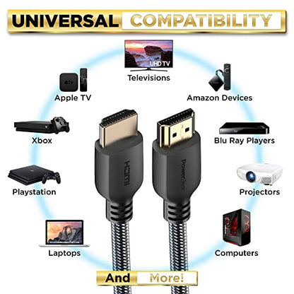 PowerBear 4K Long HDMI Cable 25 ft [2 Pack] High Speed, Braided Nylon & Gold Connectors, 4K @ 60Hz, Ultra HD, 2K, 1080P, ARC & CL3 Rated | for Laptop, Monitor, PS5, PS4, Xbox One, Fire TV, Apple TV - size: 25ft 2pack