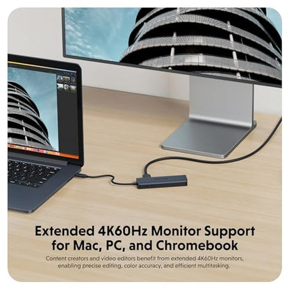 HyperDrive Next 6 Port USB C Hub for Mac, PC, Chromebook with 4K60Hz HDMI, 2 USB-A, USB-C 10Gbps 100W Power Delivery, 312 MB/s SD Card Reader Ports - size: 6 Port USB-C Hub with 2x USB-A