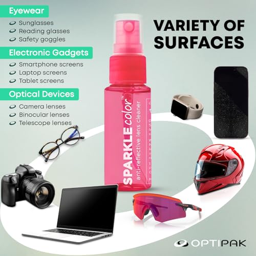 Sparkle Anti-Reflective Safe Lens Cleaner Spray Kit - (2) 1oz Glasses Cleaner Bottle & (2) Microfiber Cloth for Eyeglasses, Sunglasses, Lenses, Screens and Camera Cleaning Kit (4 Piece Set) - style: Pink | 2x1oz Lens Spray + 2 Microfiber Cloths