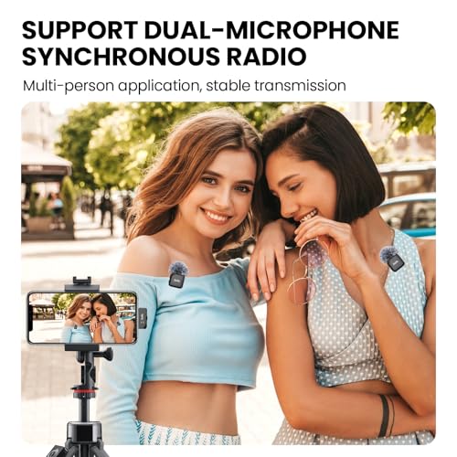Wireless Lavalier Microphone for iPhone and Android(Lightning & USB-C),Lapel Mini Mic with 3-Level AI Noise Reduction,Wireless Mic with Magnetic Sheet for Video Recording,Vlog,YouTube