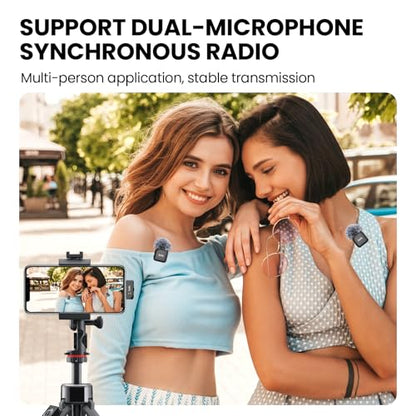 Wireless Lavalier Microphone for iPhone and Android(Lightning & USB-C),Lapel Mini Mic with 3-Level AI Noise Reduction,Wireless Mic with Magnetic Sheet for Video Recording,Vlog,YouTube