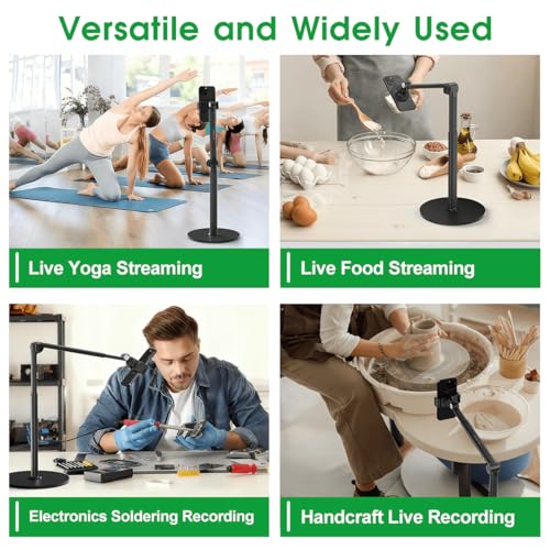 Overhead Phone Stand for Desk, Heavy Duty Aluminum Overhead Phone Tripod with Flexible Long Arm, 360° Rotating Phone Holder for Filming Overhead, Drawing, Cooking – Perfect for Creators(Clip) - style: Clip