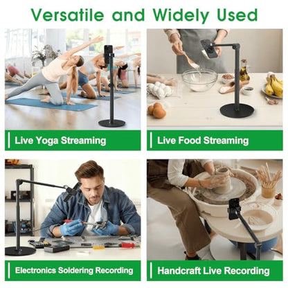 Overhead Phone Stand for Desk, Heavy Duty Aluminum Overhead Phone Tripod with Flexible Long Arm, 360° Rotating Phone Holder for Filming Overhead, Drawing, Cooking – Perfect for Creators(Clip) - style: Clip