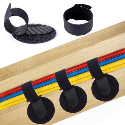 XANGNIER 50 Pair Cable Management Under Desk,Adjustable Hook and Loop Cable Ties,Self Adhesive Cord Organizer,Reusable Cord Straps for PC Computer Wire Organizer,Home Office Essentials