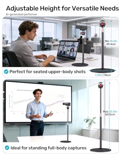Webcam Stand for Desk, Raise Height Desktop Stand with Adjustment for Logitech Webcam C920 C922 BRIO, 360°Rotatable Ballhead Desktop Tripod for Live Streaming/Video Calling with 1/4" Thread - size: 15.3" - 25.8" in height