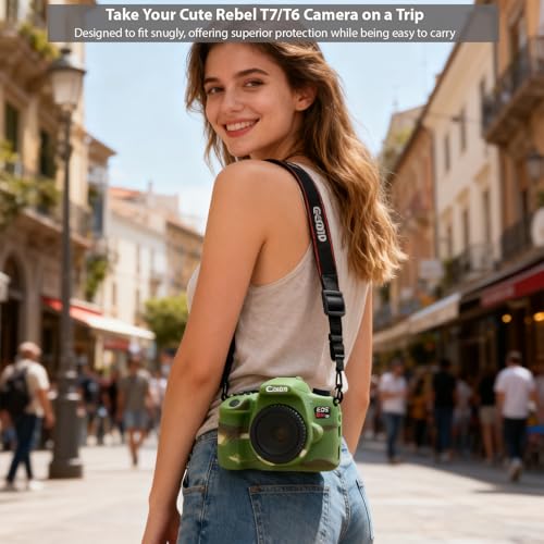 Case for Canon EOS Rebel T7 Rebel T6 Camera, Soft Silicone Rubber Protective Camera Case Cover Accessories, Lightweight, Anti-Scratch with Button Marking for EOS Rebel T7 T6 (Camouflage) - color: Camouflage