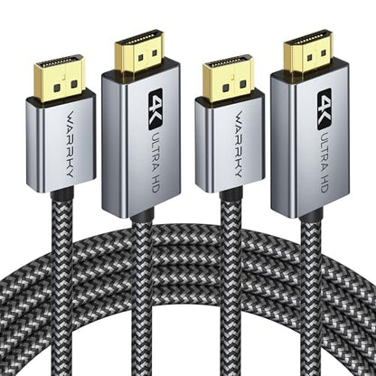 Warrky 4K DisplayPort to HDMI Cable Adapter 6FT 2 Pack, [Aluminum Shell, Nylon Braided] High Speed (1440P 60Hz, 1080P 120Hz) Uni-Directional DP to HDMI Cord Compatible for Dell, HP, Insignia, Samsung - size: 6FT, style: 2 Pack