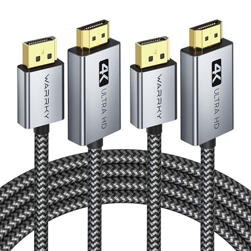 Warrky 4K DisplayPort to HDMI Cable Adapter 6FT 2 Pack, [Aluminum Shell, Nylon Braided] High Speed (1440P 60Hz, 1080P 120Hz) Uni-Directional DP to HDMI Cord Compatible for Dell, HP, Insignia, Samsung - size: 6FT, style: 2 Pack