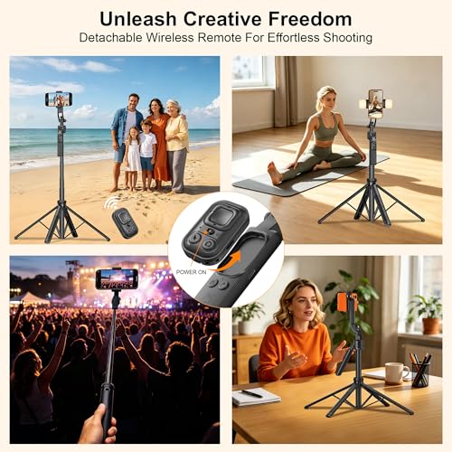 63" Phone Tripod with Auto Face Tracking, 360° Rotation Selfie Stick Tripod for iPhone & Action Camera, Detachable Phone Holder & Wireless Remote, Portable Tripod for Video Recording/Vlogging/Live - size: Tripod with 2 Mini Square Lights