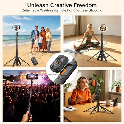 63" Phone Tripod with Auto Face Tracking, 360° Rotation Selfie Stick Tripod for iPhone & Action Camera, Detachable Phone Holder & Wireless Remote, Portable Tripod for Video Recording/Vlogging/Live - size: Tripod with 2 Mini Square Lights