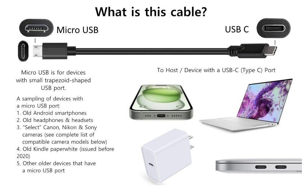 3FT USB C to Micro USB Data Transfer & Charge Cable for Old Devices/Phones | Micro USB for Old Devices & Android Phones | USB-C for MacBook, iPhone 15-17, Samsung, LG, Moto, PC Laptop with a USBC Port