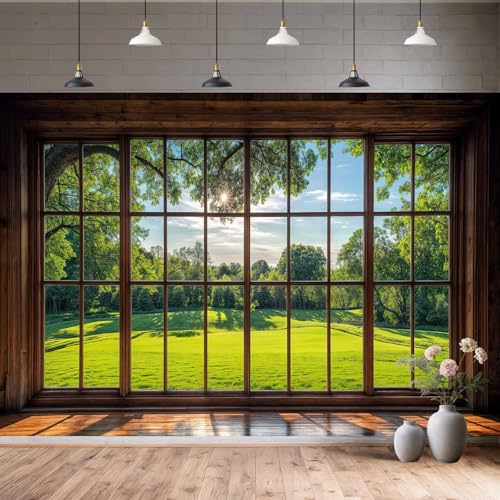 7x5ft Green Forest Natural Window Backdrop Business Office Video Conference Background Screen for Video Conferencing Photography Studio Background Props Holiday Party Birthday Party - size: 7x5FT