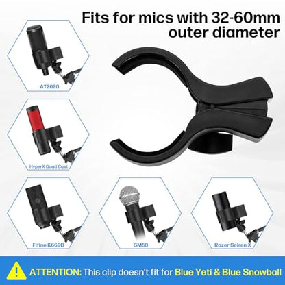 BILIONE Large Microphone Clip for Mics with Outer Diameter 1.26" to 2.3" | Adjustable Mic Holder, Premium ABS, Inside sponge to protect microphones, With 5/8" Male to 3/8" Female Screw Adapter - color: black, size: 1 Pack