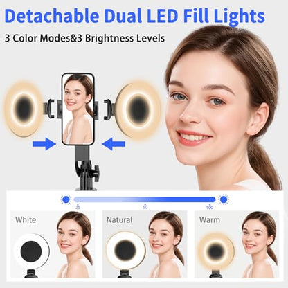 Auto Face Tracking Tripod for iPhone with Light 70.9” Selfie Stick Tripod Stand Follows Your Movement 360°Phone Camera Tripod with Wireless Remote for Content Creator Vlog Live Stream Video Recording - style: B181-Auto Face Tracking Tripod with 2 Ring Lig