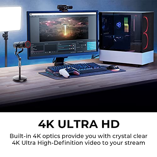 AVerMedia Live Streamer CAM 513-4K 30 fps UHD, Ultra Wide Angle Webcam with Fixed-Focus Glass Lens, for Indoor Lighting, Works with OBS, Zoom, Black
