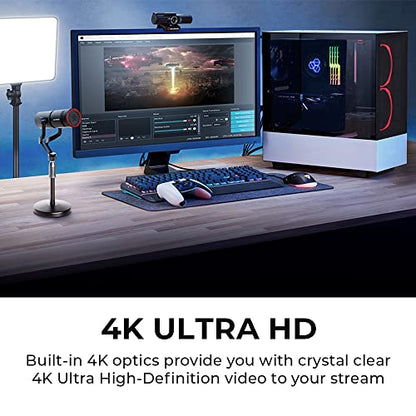AVerMedia Live Streamer CAM 513-4K 30 fps UHD, Ultra Wide Angle Webcam with Fixed-Focus Glass Lens, for Indoor Lighting, Works with OBS, Zoom, Black