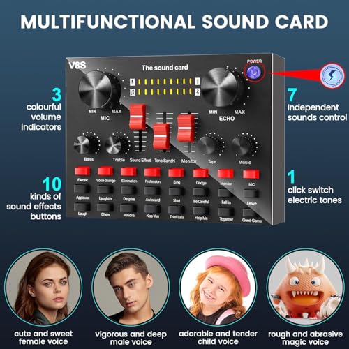 Podcasting Equipment Bundle, BM-800 Studio Kit with Voice Converter for Gamers,and All-in-One DJ Mixer Perfect for Laptop Vlog Living Broadcast Live YouTube TikTok (V8K)