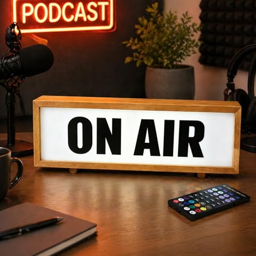 ON AIR Retro Wood Frame LED Light On Air Neon Sign with Multiple Brightness Modes USB Powered Wall Mountable or Desk Dimmable Sign Light Bar Club Music Production Room Home Decoration - color: ON AIR BLACK WOOD FRAME