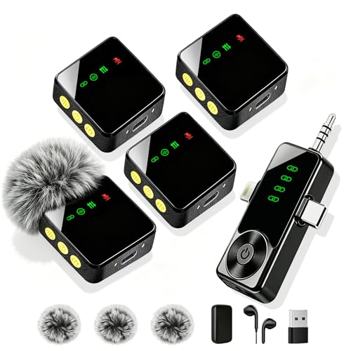 4 Pack Wireless Lavalier Microphone for iPhone Android & Camera, Mini Mics for 4 People with AI Noise Reduction and 40H Total Battery Life for Interview Podcast YouTube Video Recording - color: Black