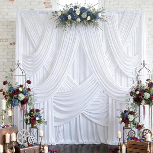 8 Panels 5x12ft White Backdrop Curtains for Wedding Parties, Wrinkle Free Polyester Photo Backdrop Drapes 12 ft Long Back Drop Cloth Drapery for Birthday Baby Shower Photography Party Background - color: White, size: 5ft(W)x12ft(H)_8 Panels