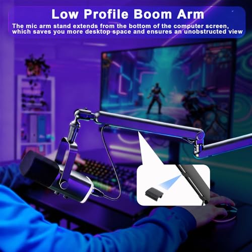 Aqdocvf Microphone Boom Arm - Heavy Duty Low Profile Metal Mic Arm Stand with Desk Clamp & Cable Management, 360° Rotatable, Fits Shure SM7B/MV7, Blue Yeti, Fifine AM8, AT2020 for Podcasting & Gaming