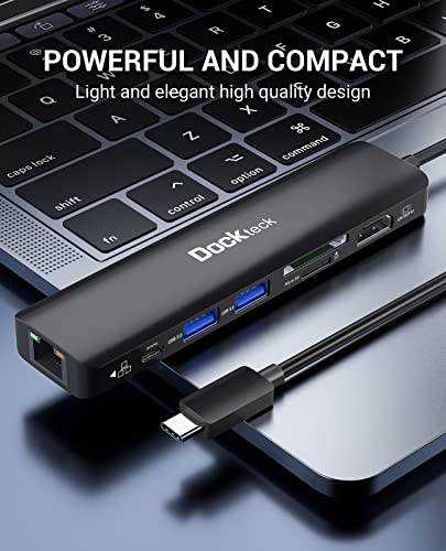USB C Hub 4K 60Hz, Dockteck 7-in-1 USB C PD Ethernet Hub Dongle with 4K 60Hz HDMI, 1Gbps Ethernet, 100W PD, 2 USB 3.0, SD/Micro SD for MacBook Air/Pro M1 2020, iPad Pro 2021, iPad mini 6 and More - color: 7 IN 1 Black