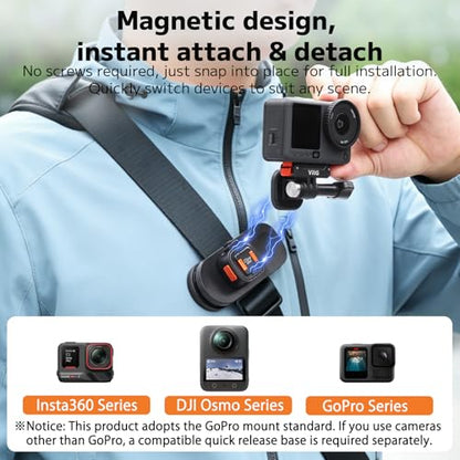 VRIG Backpack Strap Mount for Action Camera, 360 Backpack Shoulder Clamp Mount with Quick-Release Adapter for Go Pro Hero 13 12 Black, DJI Action 6/5 Pro, Insta 360 Ace Pro 2 (AC-97 Quick-Release) - size: AC-97 Quick-release