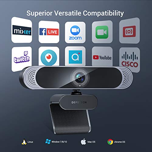 DEPSTECH 4K Webcam, DW49 HD 8MP Equipped with Sony Sensor Autofocus Webcam with Microphone, Privacy Cover, Plug Play USB Computer Web Camera for Pro Streaming/Online Teaching/Video Calling/Zoom/Skype