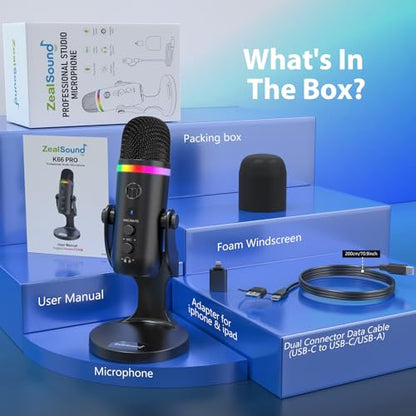 ZealSound USB Microphone k66pro and Furry Windscreen d65k Bundle